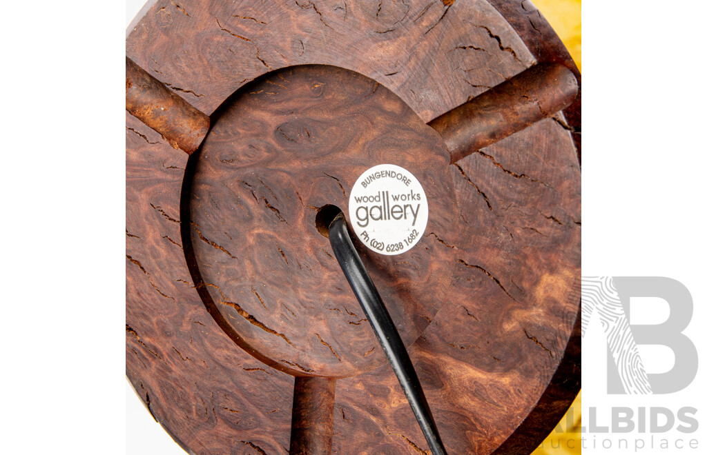 Retro Australian Turned Eucalyptus Burl Lamp Base with Hand Made Paper Shade by Bungendore Wood Works