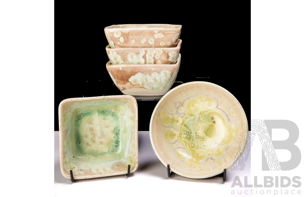 Collection Five David Williams Pottery Dishes with Crystalline Glaze