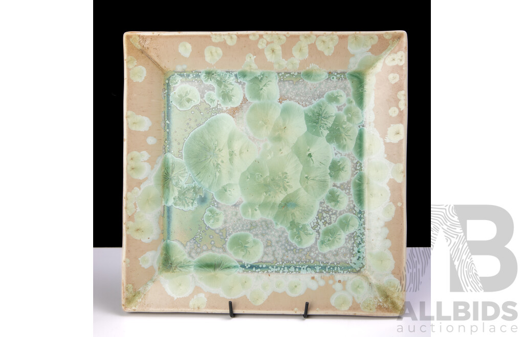 Square Form David Williams Pottery Platter with Crystalline Glaze