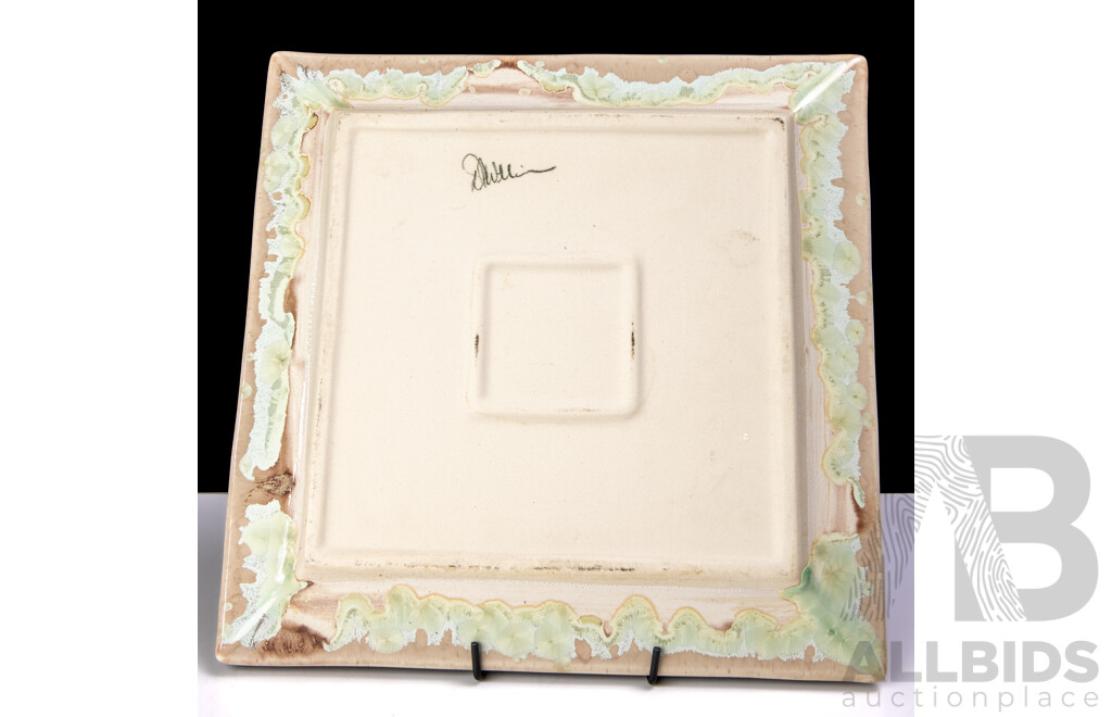 Square Form David Williams Pottery Platter with Crystalline Glaze