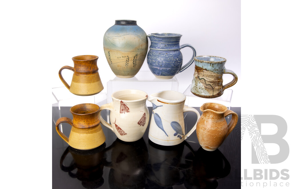 Collection Australian Local Studio Pottery Pieces Including Vase by David & Linda Diggins, Murramarang Pottery and More