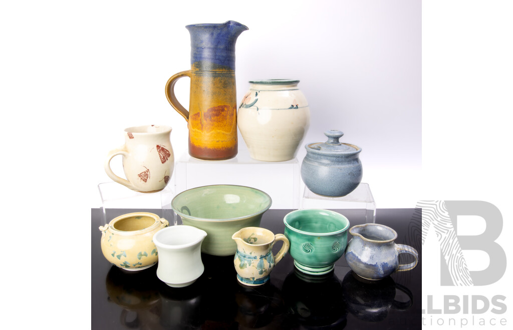 Collection Australian Local Studio Pottery Pieces Including Janet De Boos Tall Jug and More