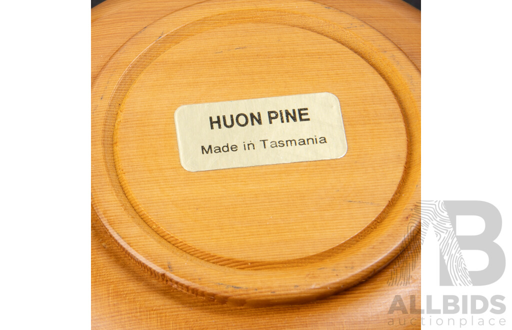 Collection Decorator Items Including Huon Pine Bowl, Red Gum Lidded Dish, Tasmanian Pewter Wombat Figure in Original Package and More