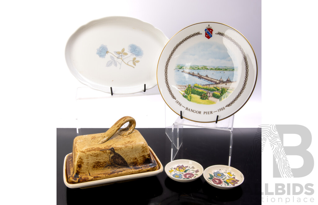 Wedgwood & Royal Worcester Cabinet Plate in Original Boxes Along with Robert Gordon Butter Dish & Two Spode Pin Dishes