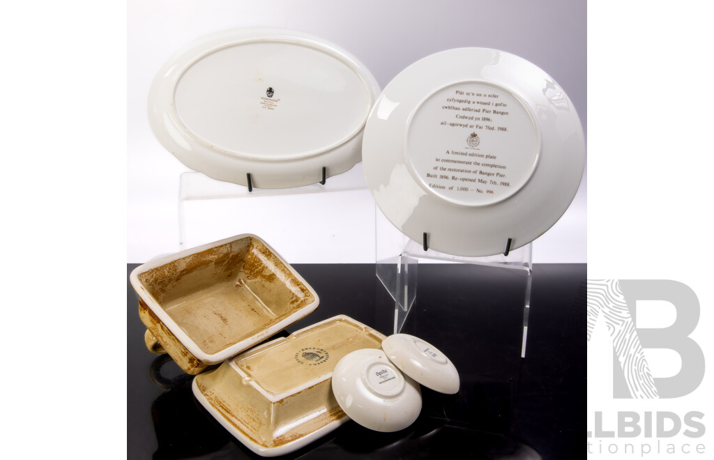 Wedgwood & Royal Worcester Cabinet Plate in Original Boxes Along with Robert Gordon Butter Dish & Two Spode Pin Dishes