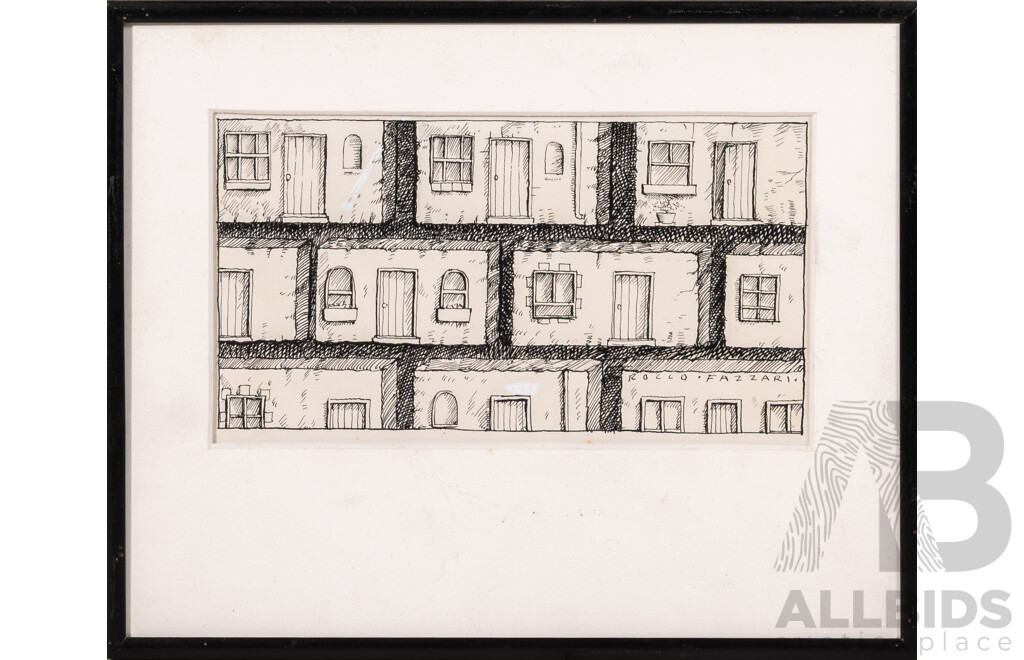Rocco Fazzari (20th Century, Australian, 1959-) Windows & Doors, Original Pen & Ink Drawing, 21 x 26 cm (frame)