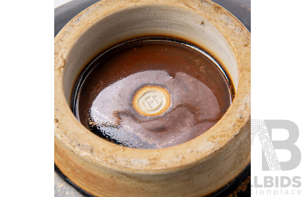 Collection Australian Local Studio Pottery Including Four Raku Glazed Examples Initialled L S