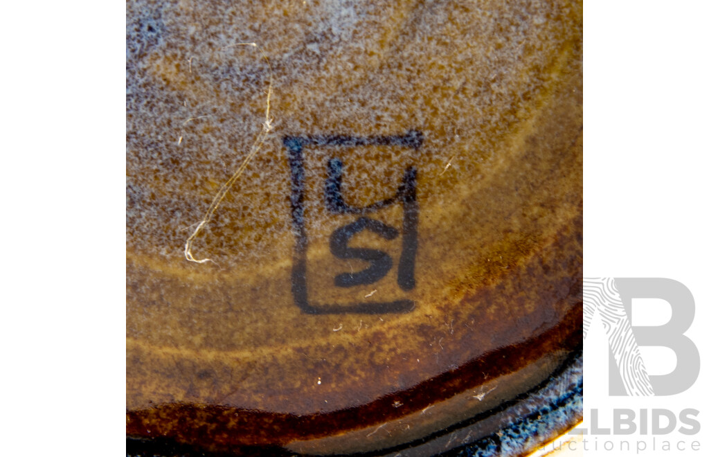 Collection Australian Local Studio Pottery Including Four Raku Glazed Examples Initialled L S