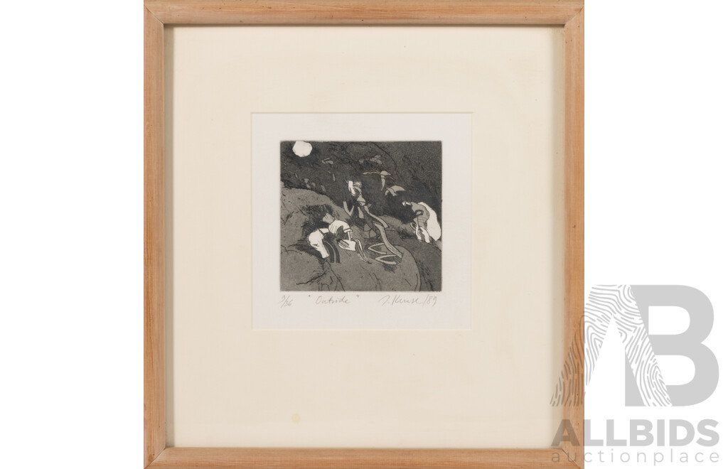 Jochen Kruse, (20th Century, German-Born Australian, 1936-), Outside, Etching Hardground + Aquatint, 35 x 33 cm (frame)
