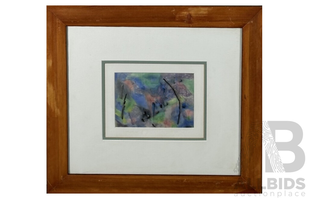 Artist Unknown, (20th Century), Abstract Dreamscape, Mixed Media Dye, Thread & Beads on Cloth Panel, 40 x 44 cm (frame)