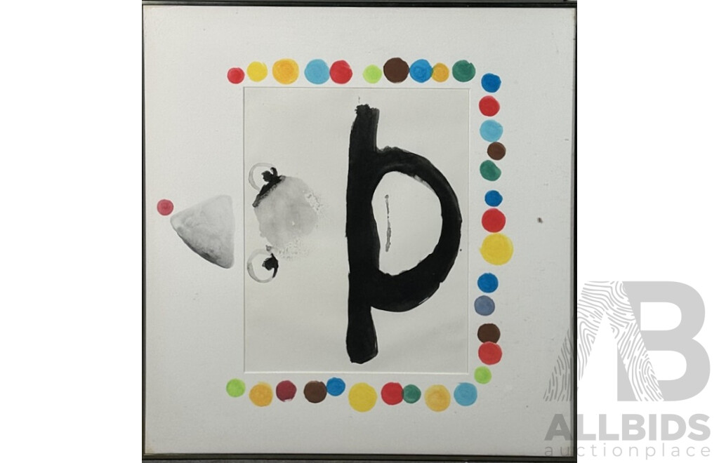 CH, (20th Century), Abstract - Clown Face with Dots, Original Watercolour on Paper & Card, 65 x 69 cm (frame)