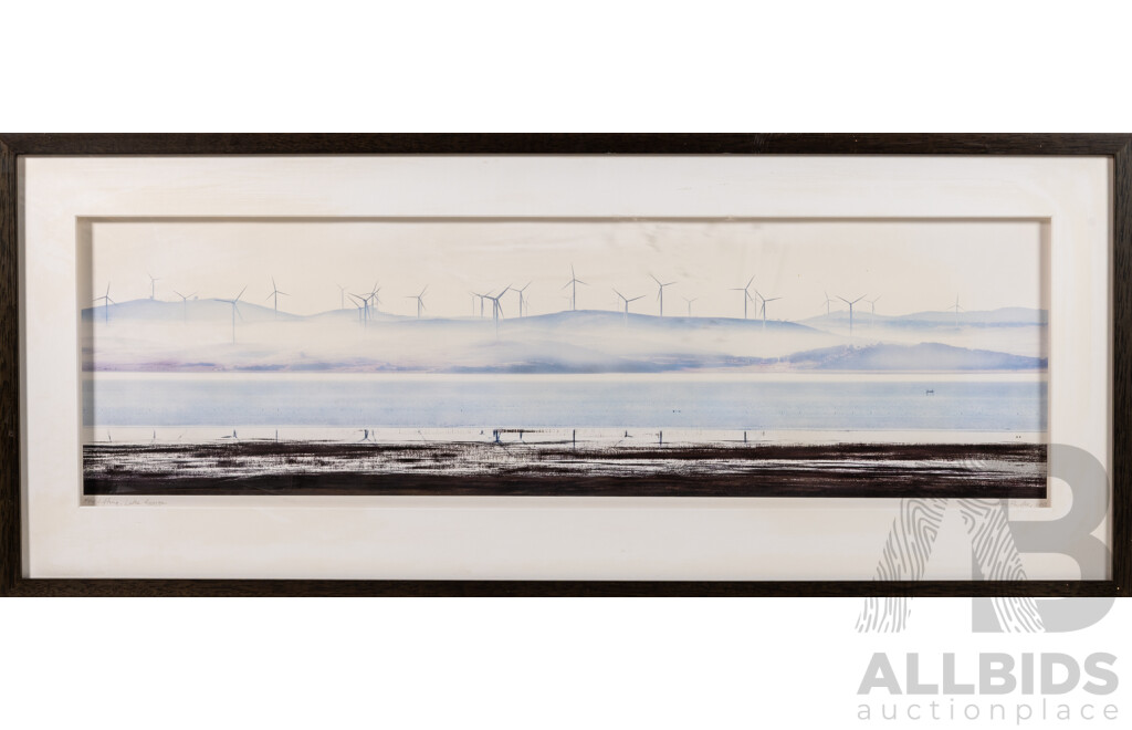 Judy Parker (20th Century, Australian), Fog Lifting, Lake George (2012), Original Watercolour, 42 x 102 cm (frame)