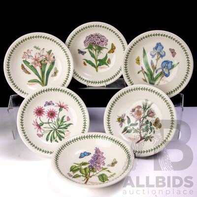 Set Six Portmeirion Shallow Pasta Bowls in the Botanic Garden Series by Susan Williams Ellis in Original Box