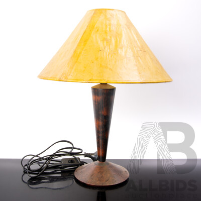 Retro Australian Turned Eucalyptus Burl Lamp Base with Hand Made Paper Shade by Bungendore Wood Works