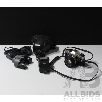Vintage Olympus OM 10 35 Mm Camera in Case with Extras