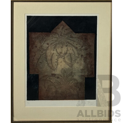 D. Berrow, (20th Century), Abstract Flower Detail (1985), Hand Coloured Editioned Original Etching, 53 x 43 cm (frame)