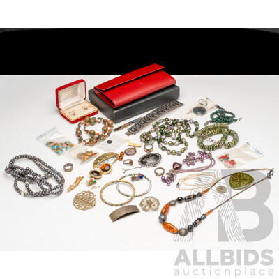 Collection of Vintage Jewellery Including Cloissoné Bangles, Pearl Necklaces & Siam Silver