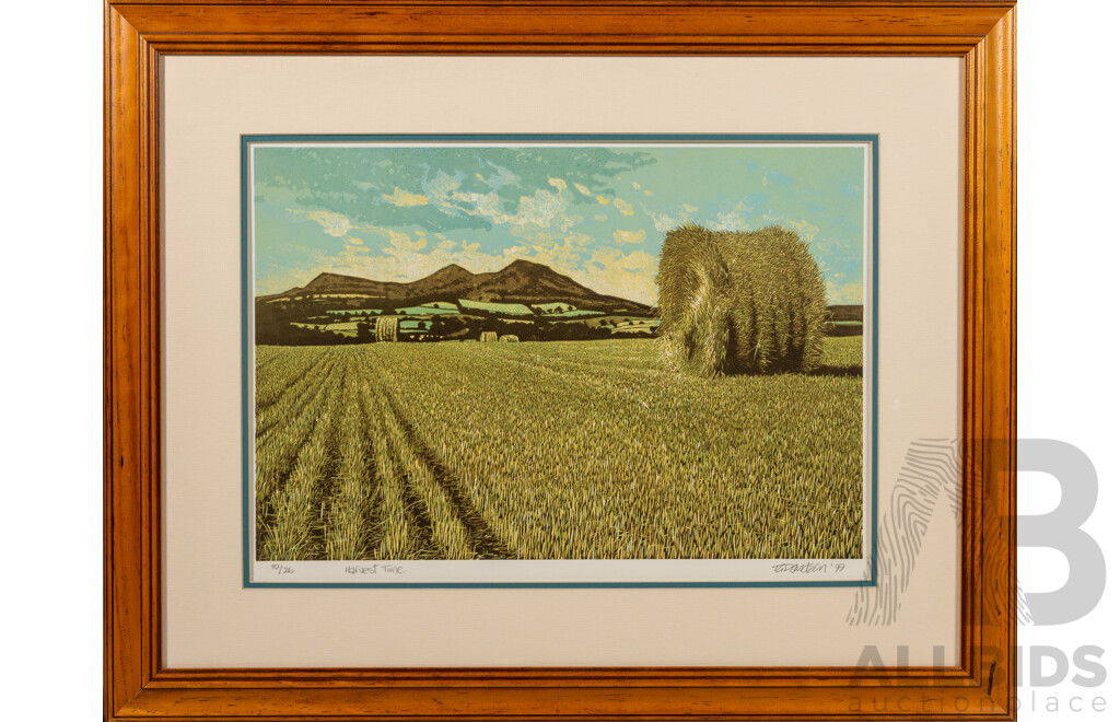 Tom G. Davidson, (20th Century, British, 1956-), Harvest Time,  Editioned and Signed Original Linocut, 51 x 64 cm (frame)