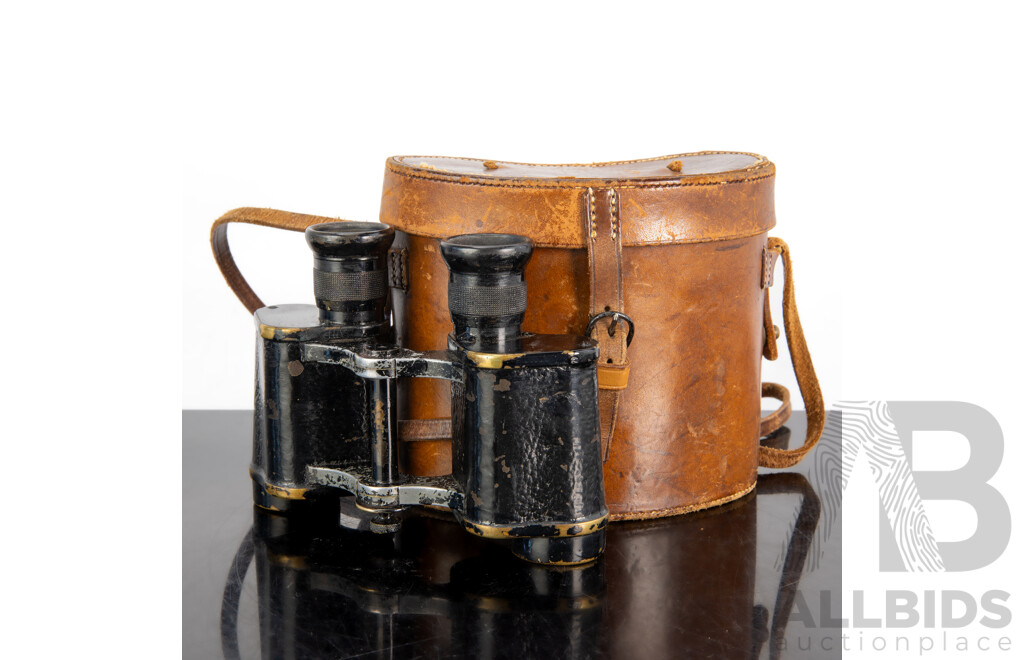 Set Antique Telac Binoculars in Original Leather Case