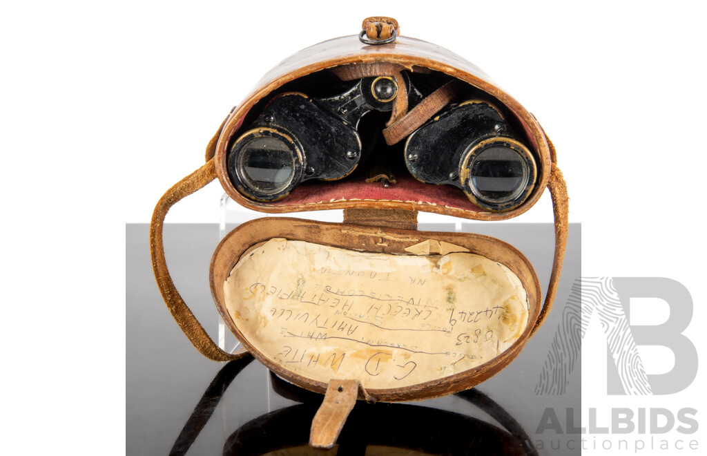 Set Antique Telac Binoculars in Original Leather Case