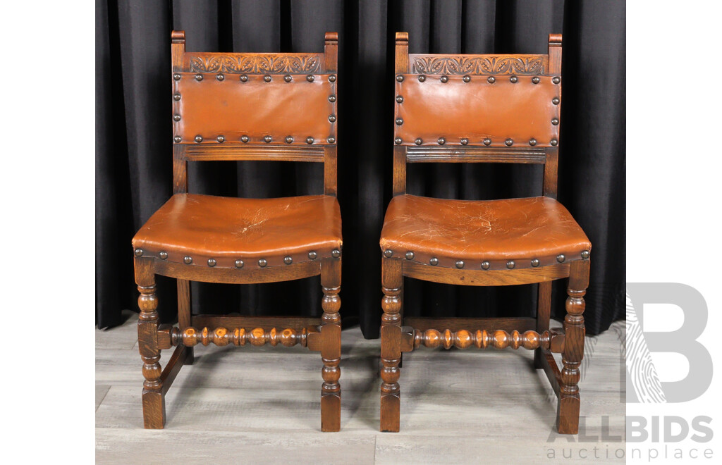 Pair of Tudor Style Oak Dining Chairs
