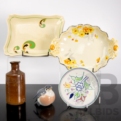 Collection Antique & Vintage Porcelain Including Royal Doulton Sandwich Plate, Royal Copenhagen Bird Figure, Denby Stone Wear Bottle & More