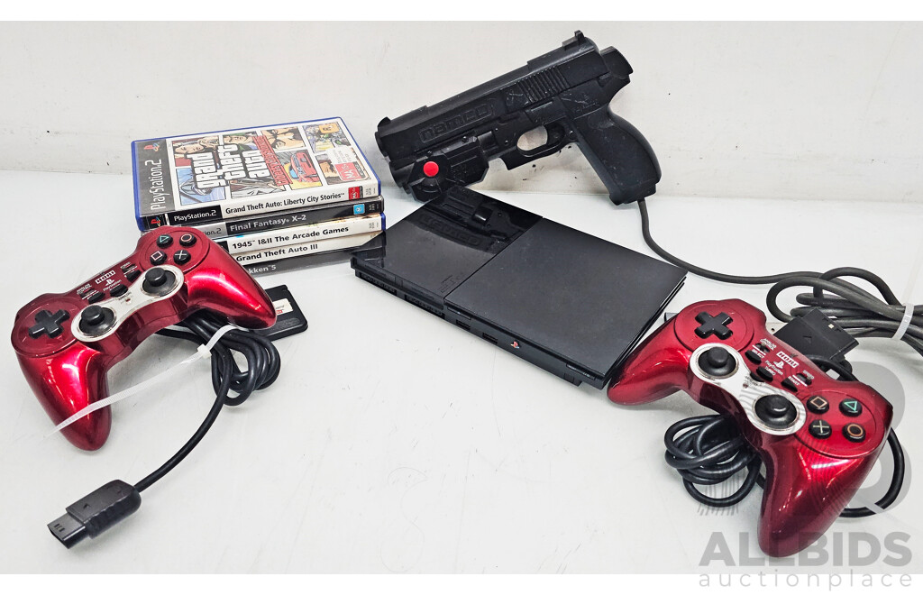 Sony Playstation 2 Slim Video Game Console W/ 6x Controllers, Memory Card, Games & Cables