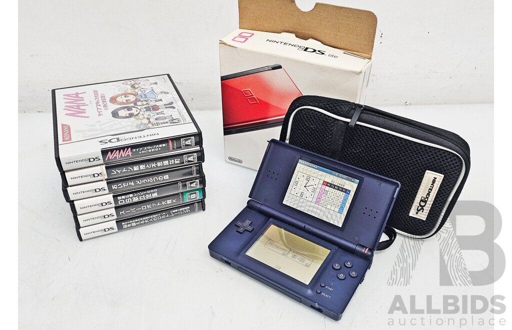 Nintendo DS Lite (Japanese) Hand Held Console W/ Case, Charger & Games