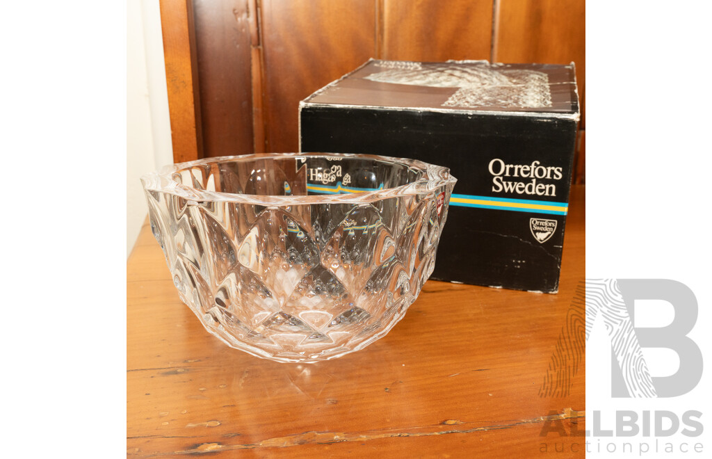 Mid Century Swedish Orrefors Heavy Haga Coupe Bowl by Berit Johanson in Original Box
