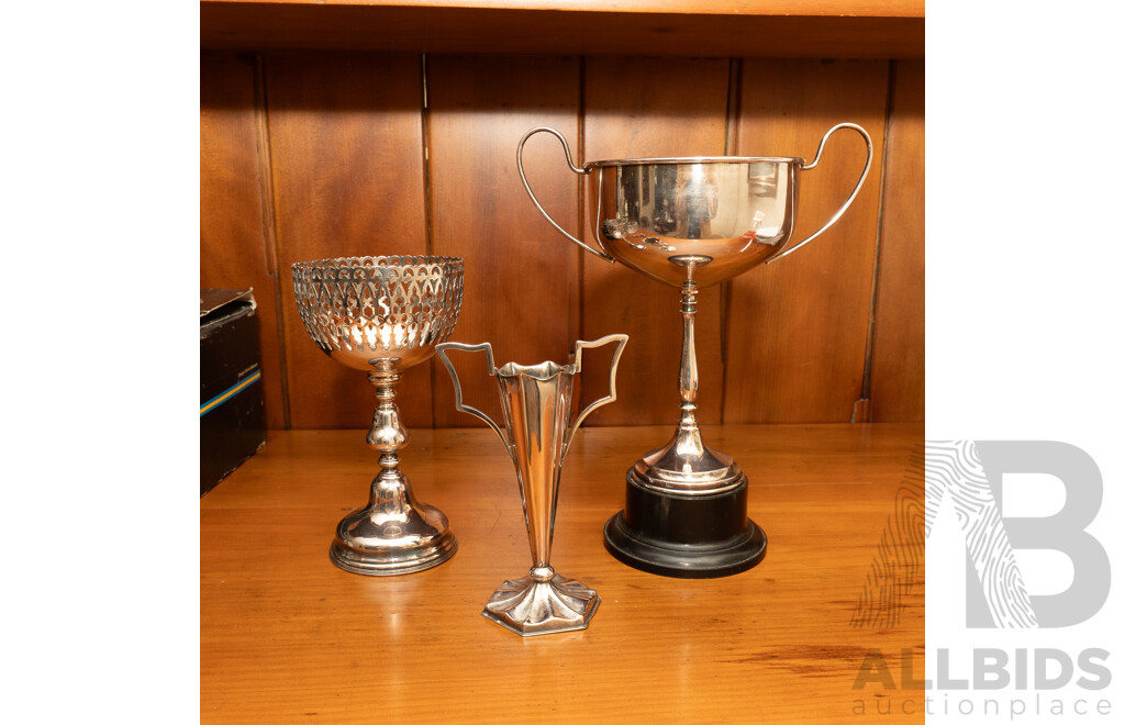 Collection Three Blank Silver Plate Trophies