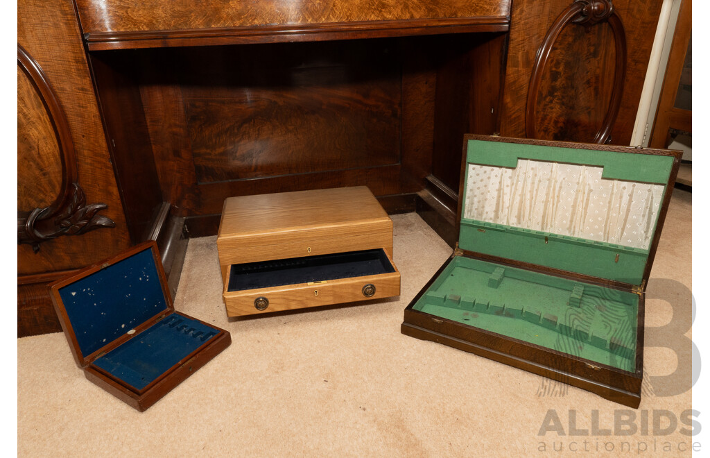 Collection Three Vintage Wooden Flatware Canteens