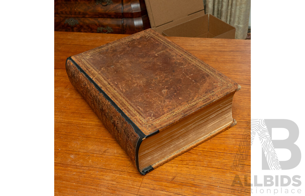 Heavy Antique Imperial Family Bible, Blackie & Son, London, 1870, Leather Bound Embossed Hardcover