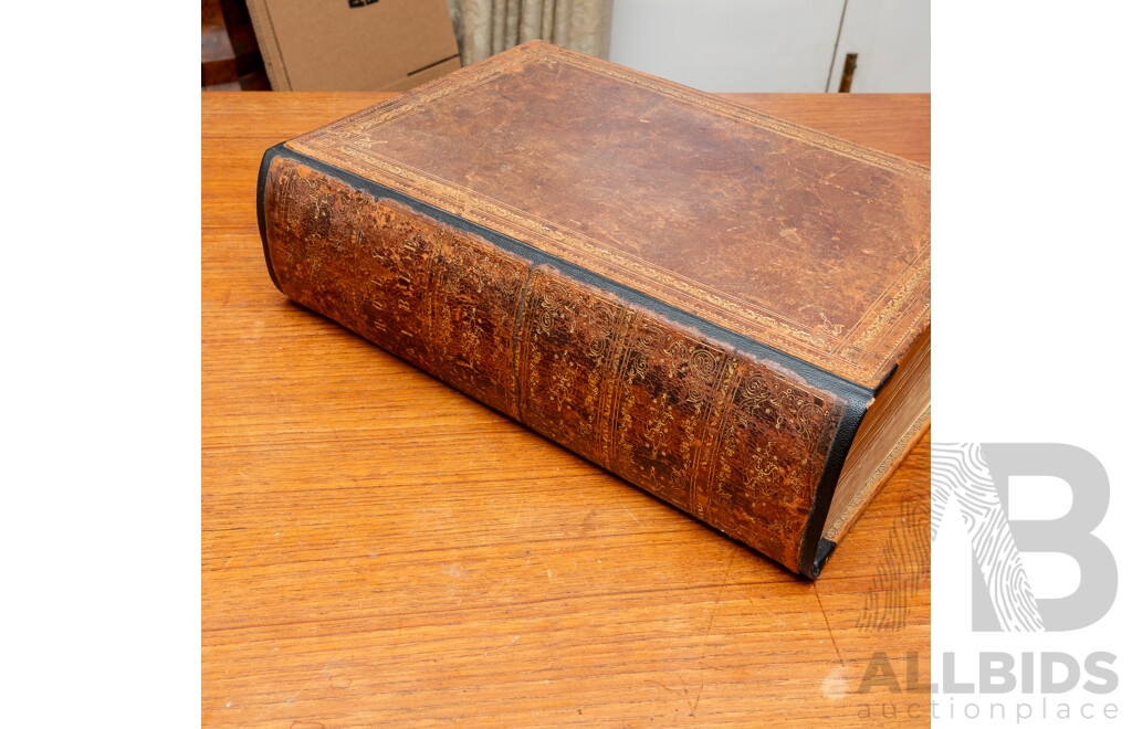 Heavy Antique Imperial Family Bible, Blackie & Son, London, 1870, Leather Bound Embossed Hardcover