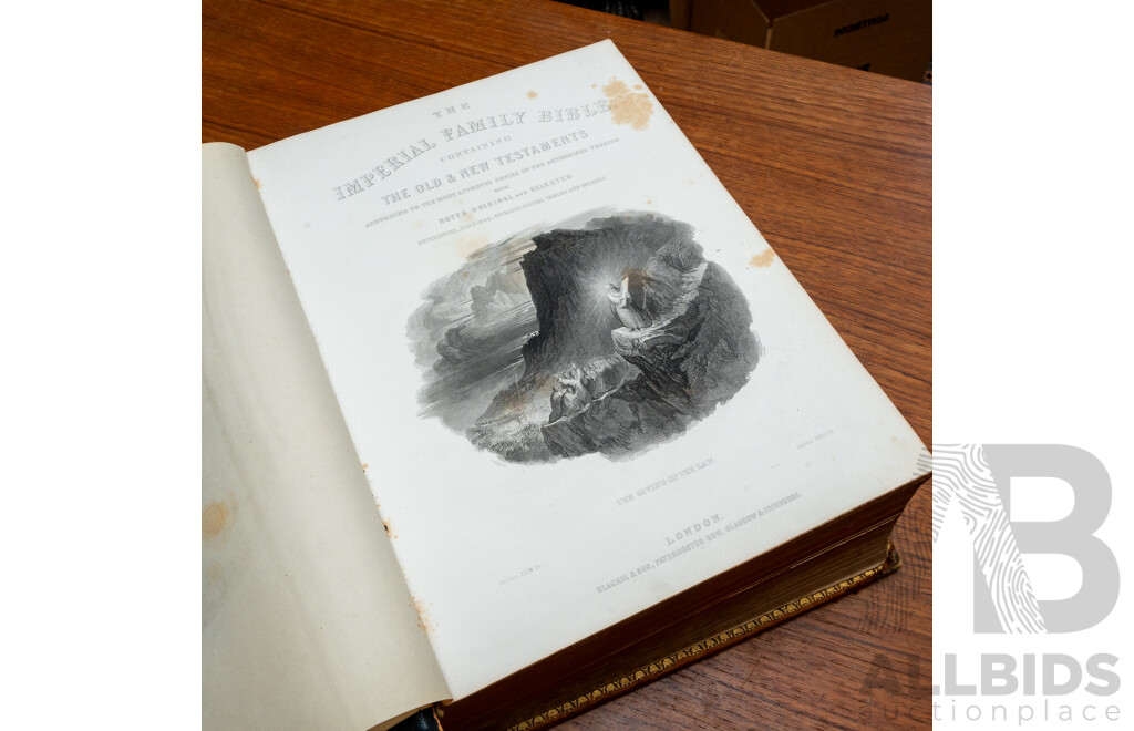 Heavy Antique Imperial Family Bible, Blackie & Son, London, 1870, Leather Bound Embossed Hardcover