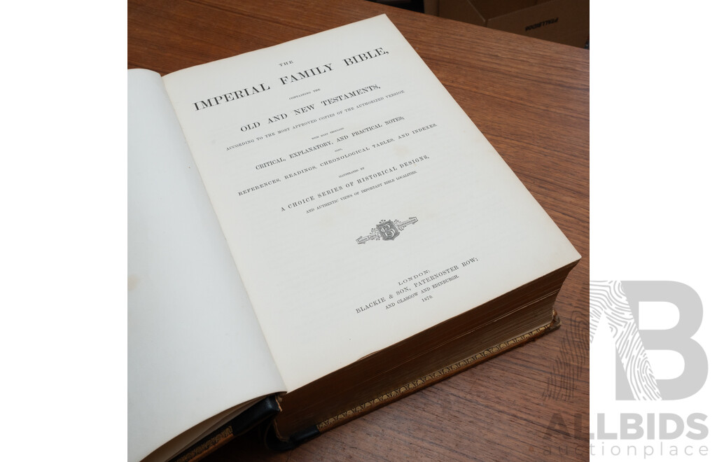 Heavy Antique Imperial Family Bible, Blackie & Son, London, 1870, Leather Bound Embossed Hardcover