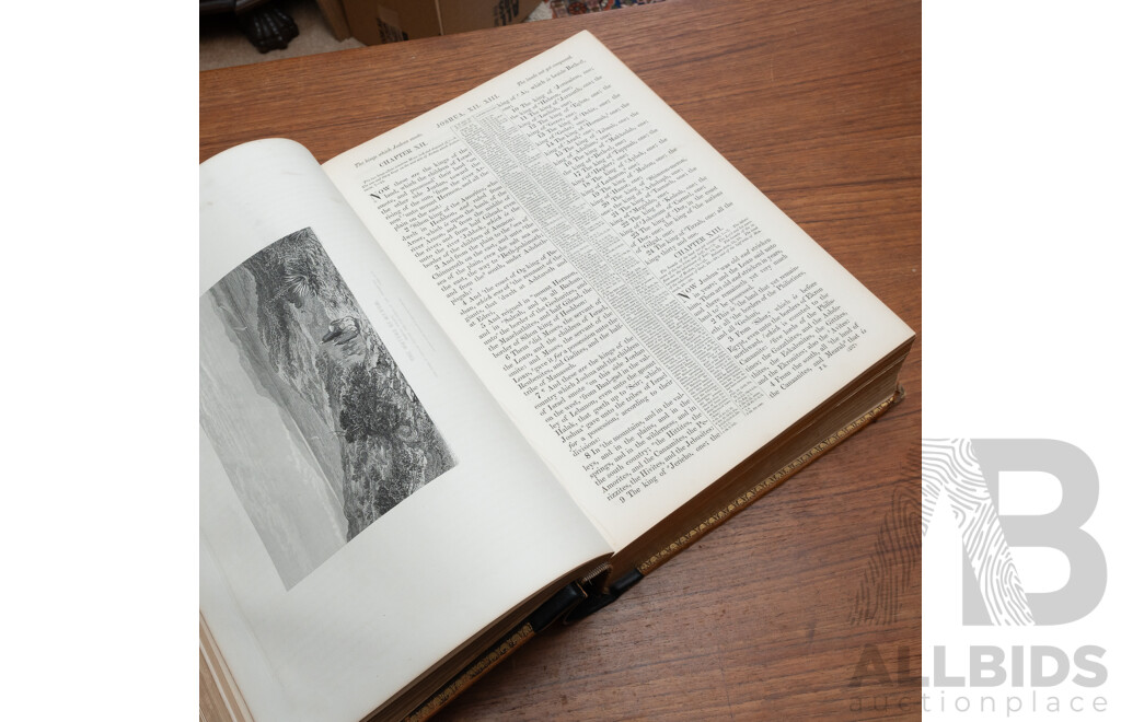 Heavy Antique Imperial Family Bible, Blackie & Son, London, 1870, Leather Bound Embossed Hardcover