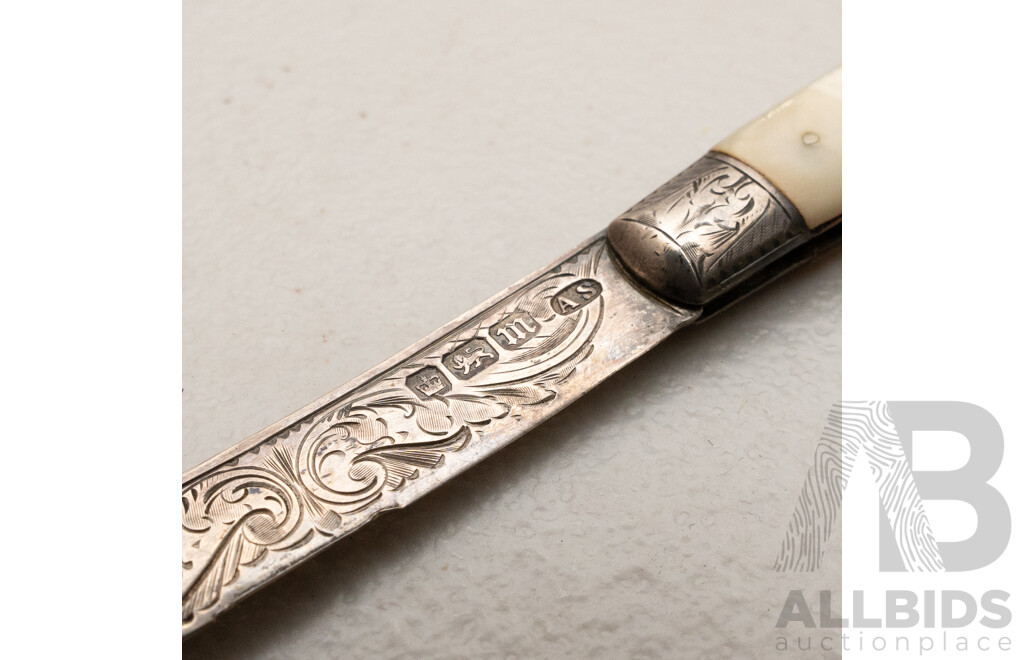 Antique Sterling Silver and Mother of Pearl Folding Fruit Knife, Sheffield, 1904
