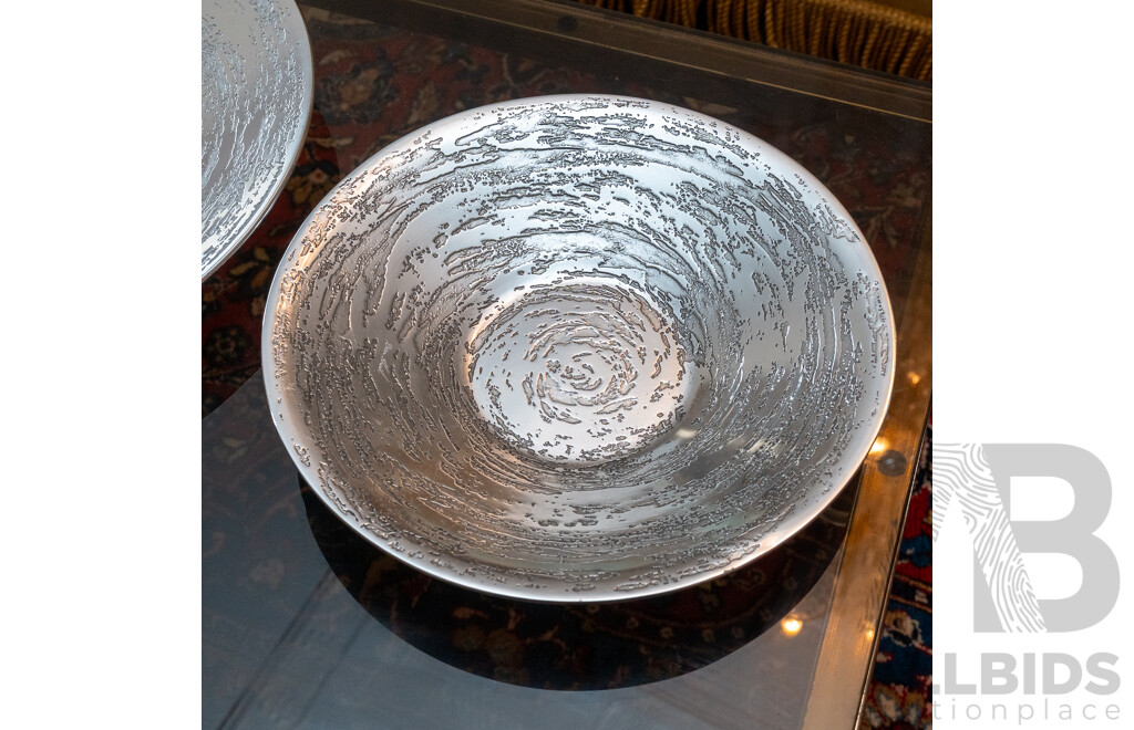 Two Retro Local Don Sheil Brutalist Aluminium Pieces Comprising Serving Bowl and Centrepiece Charger Along with Another by Stephen Daly