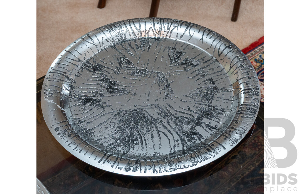 Two Retro Local Don Sheil Brutalist Aluminium Pieces Comprising Serving Bowl and Centrepiece Charger Along with Another by Stephen Daly