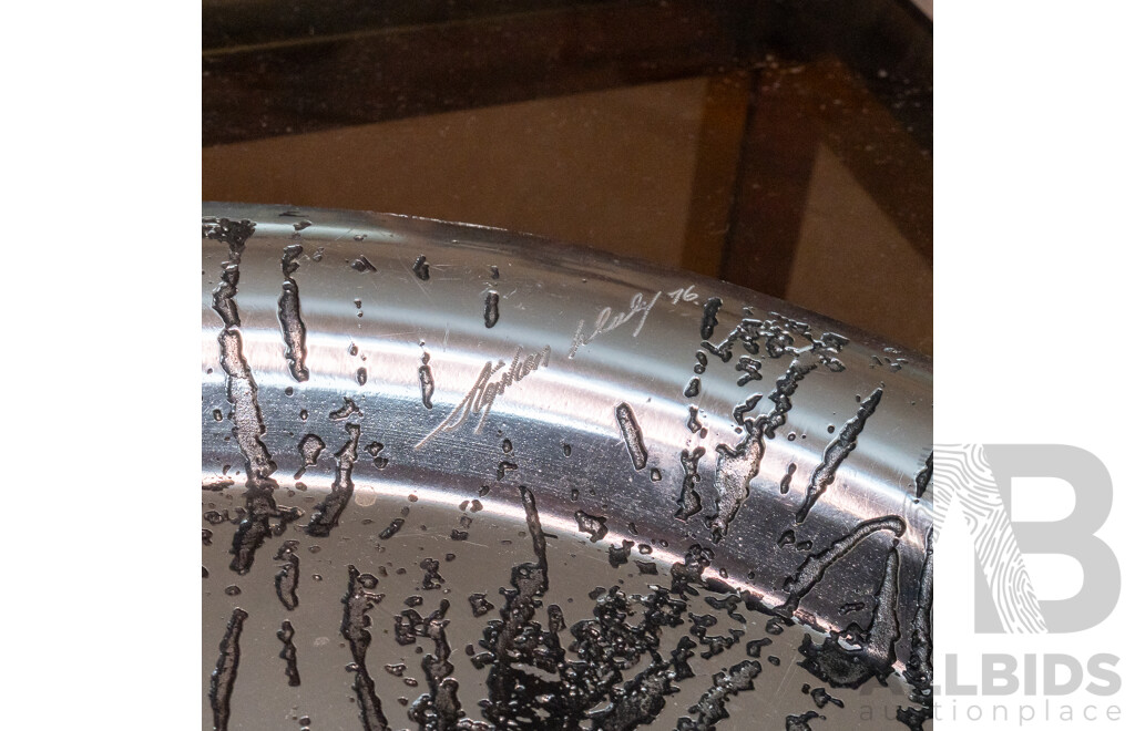 Two Retro Local Don Sheil Brutalist Aluminium Pieces Comprising Serving Bowl and Centrepiece Charger Along with Another by Stephen Daly