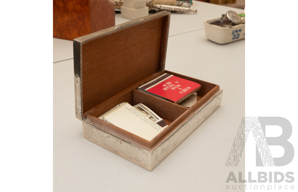 Sterling Silver Cedar Lined Cigarette Box, Birmingham, 1969