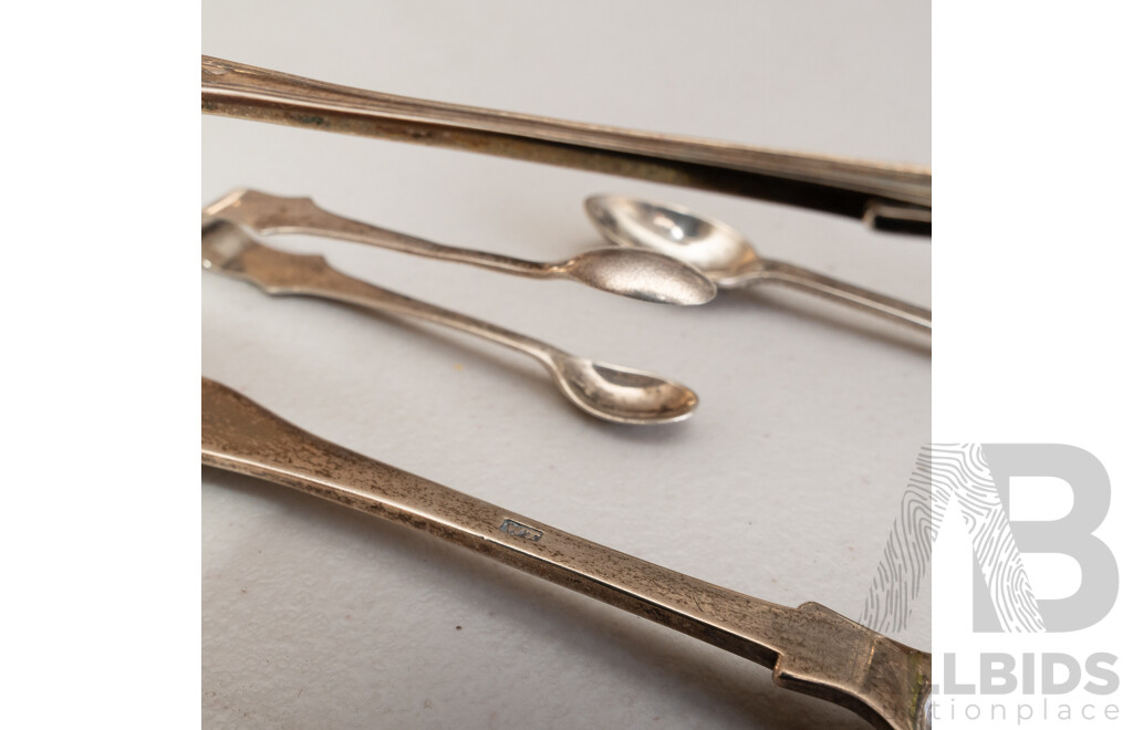 Collection of Three Sterling Silver Tongs, One Stamped London 1832, One Stamped London 1888 and One Stamped Birmingham 1910