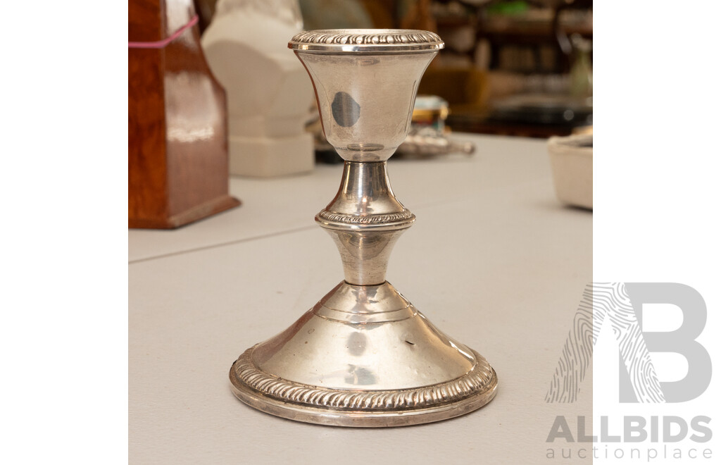 Antique Candlestick Holder, Marked Poole, Sterling Weighted 299
