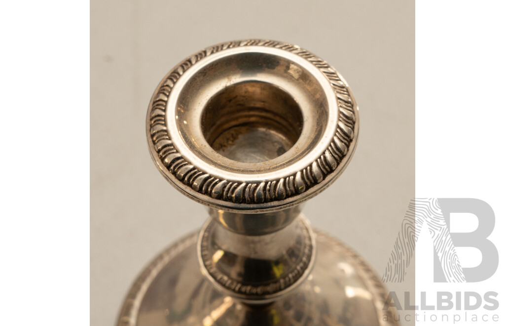Antique Candlestick Holder, Marked Poole, Sterling Weighted 299