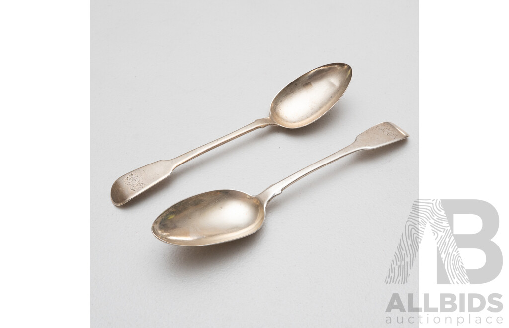 Two Sterling Silver Table Spoons, Both London, One 1821, One 1825, 147g
