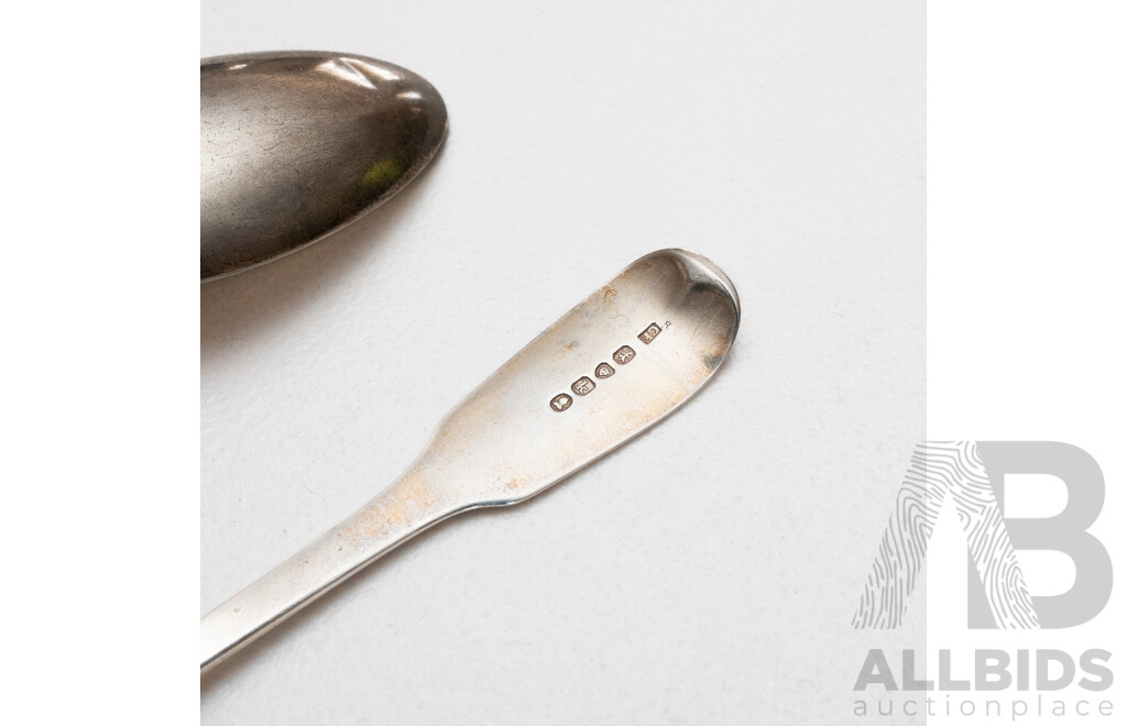 Two Sterling Silver Table Spoons, Both London, One 1821, One 1825, 147g