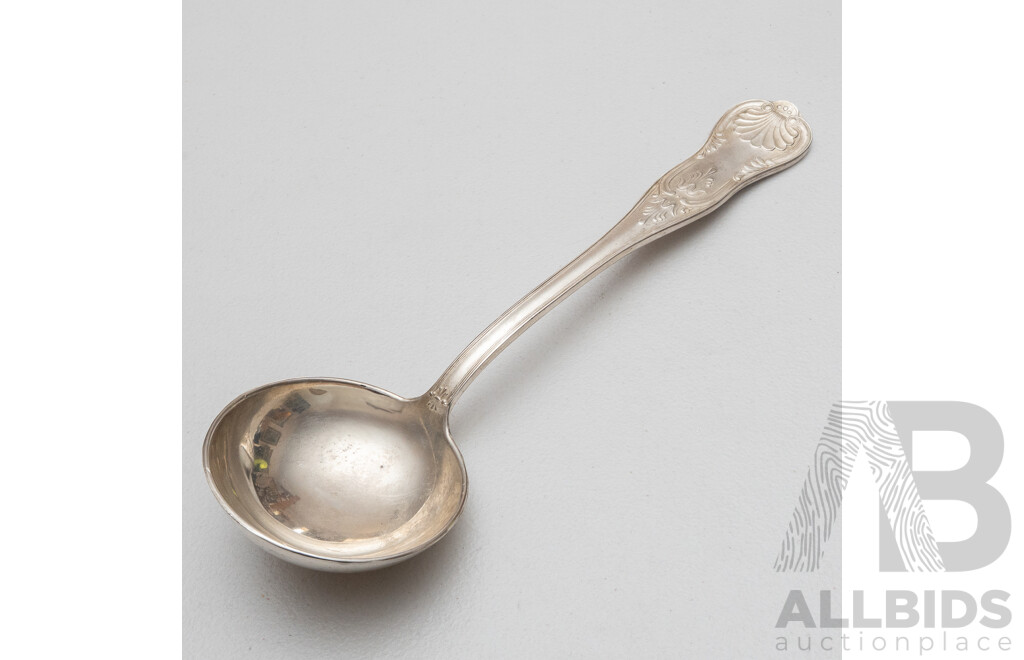 Large Antique Silver Ladle with Kings Pattern, Stamped ARG.800, 273g