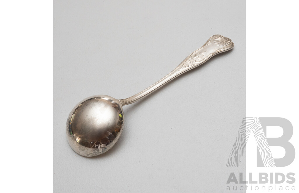 Large Antique Silver Ladle with Kings Pattern, Stamped ARG.800, 273g