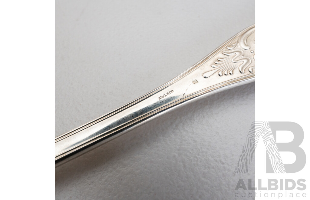 Large Antique Silver Ladle with Kings Pattern, Stamped ARG.800, 273g