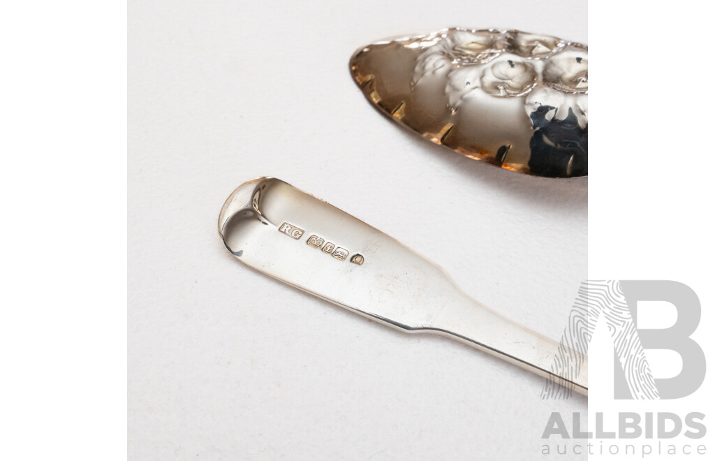 Pair of Antique Sterling Silver Berry Spoons, One Stamped Sheffield 1829, One London 1837, 147g